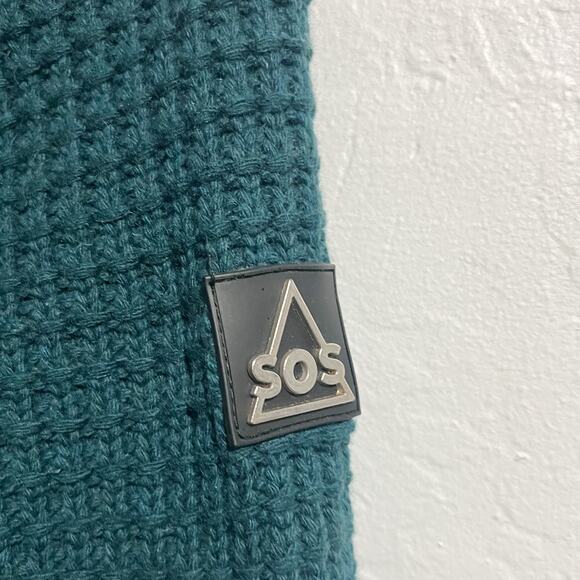 SOS Black Snow Sweater Small Waffle Knit Quarter Zip Dark Green Wool Nylon - Picture 4 of 8